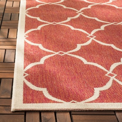 Red and Creme Geometric Synthetic Indoor/Outdoor Rug - 3' x 5'