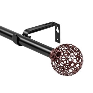 Urbanest Planet Ball Finial Curtain Drapery Rod Set, 3-4-inch Burgundy with Black Rod 84"-120” - 1 of 4