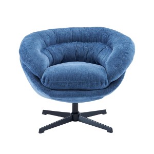 TiramisuBest 360°Swivel Chenille Chair w/ Removable Cushion, Black Metal Base - Multi-Space Accent Chair (Navy Blue) - 1 of 4