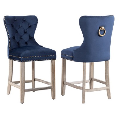 WestinTrends 24" Tufted Upholstered Velvet Bar Stool with Metal Footrest (Set of 2)