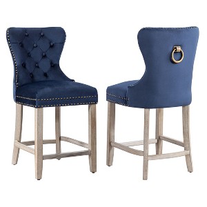 WestinTrends 24" Tufted Upholstered Velvet Bar Stool with Metal Footrest (Set of 2) - 1 of 4