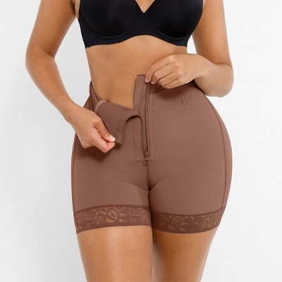 Feelingirl Women's Front Zipper Butt Lifter Tummy Control Shapewear Shorts