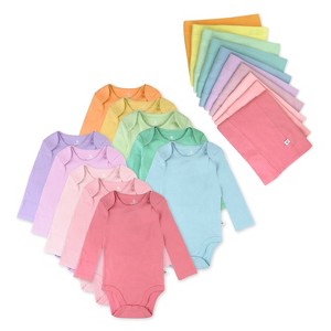 Honest Baby 20-Pack Organic Cotton Long Sleeve Bodysuit & Knit Tri-fold Burp Cloth Bundle - 1 of 4