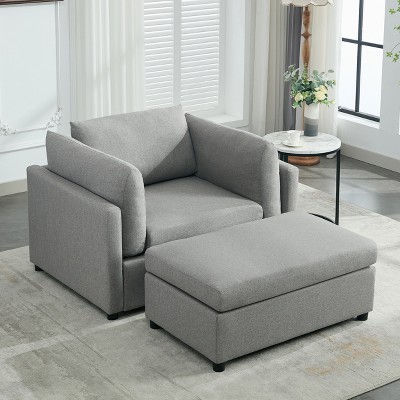 KTMBDW Accent Chair with Ottoman Set, Modern Upholstered Soft Single Sofa with Footstool for Living Room, Bedroom, Reading Room, Guestroom