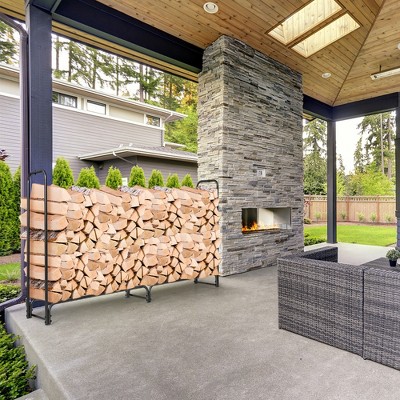 Heavy Duty Black Iron Firewood Storage Rack with Waterproof PVC Cover