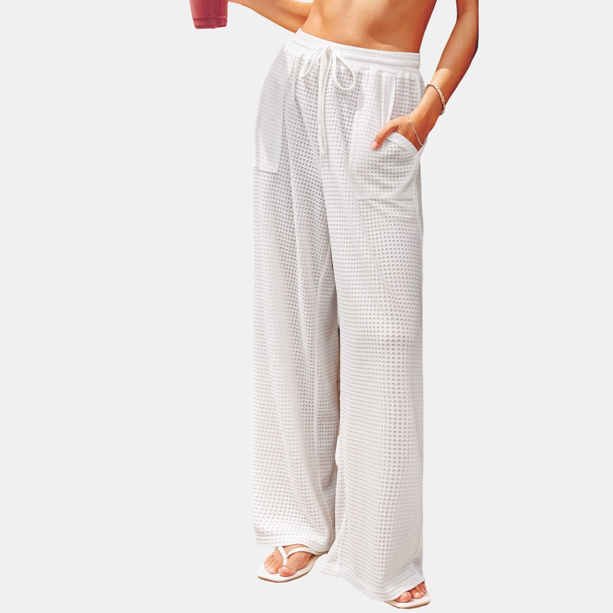 Cupshe Women's Waffle Knit Cover-Up Pants With Drawstring