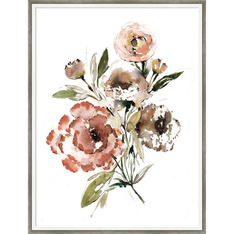 Bouquet Muted by Sara Berrenson Wood Framed Wall Art Print 19 in. x 25 in. - Amanti Art, 1 of 11