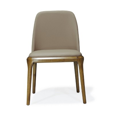 Tan Faux Leather Parsons Dining Chair with Walnut Wood Legs
