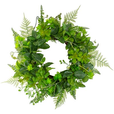 Northlight Maidenhair Fern and Assorted Foliage Spring Wreath, Green 23"