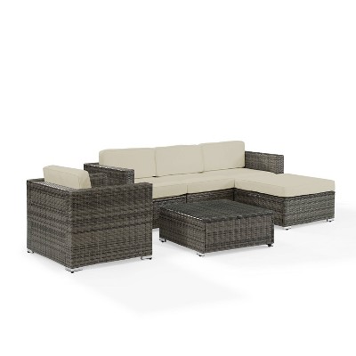 Sea Island 6pc Outdoor Wicker Sectional Set - Cream - Crosley