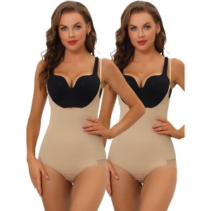 Allegra K Women's Mesh Tummy Control Adjustable Straps Open Bust Leotards 2 Pcs - 1 of 4
