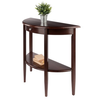 Transitional Demilune Walnut Console Table with Storage