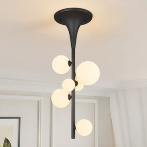 POWLIG Modern 6-Light Black Pendant Light with White Glass Shades, 12.59 Inch, Pair with G9 bulbs - 1 of 4