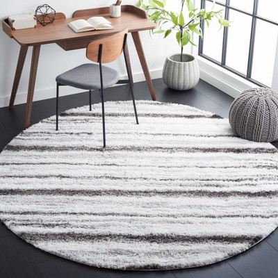 Gray and White Round Synthetic Shag Area Rug