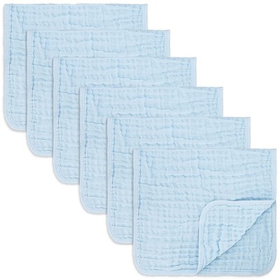 Image of Muslin Burp Cloths Large 100% Cotton by Comfy Cubs (Sky Blue, Pack of 6)