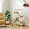 PawHut 4 Levels 47" Small Animal Cage, Large Rolling Metal Ferret Chinchilla Rabbit Cage with 5.9" Deep Tray, 3 Ramps, Water Bottle, Food Dish, Beige - 3 of 4