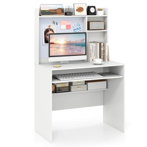Costway Computer Desk with Hutch Space Saving Laptop Desk with Magnetic Whiteboard - 1 of 4