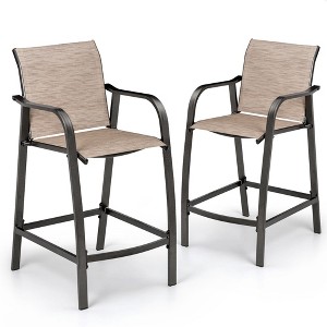 Pellebant Outdoor Aluminum Bar Stools Counter Height Bar Stool All-Weather Patio Furniture with Armrests Set of 2 - 1 of 4