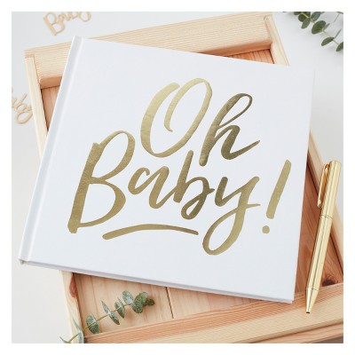 'Oh Baby' Foiled Guest Book Gold