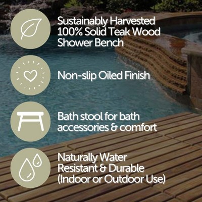 Nordic Teak 18" Natural Shower and Bath Spa Bench with Shelf