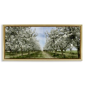 Stupell Industries Blooming White Tree Orchard Floating Frame Canvas Art, Gold, 31" x 14" - 1 of 4