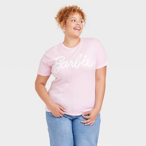 Barbie - Pink and White Block Mixed Font Logo - Women's Short Sleeve  Graphic T-Shirt 