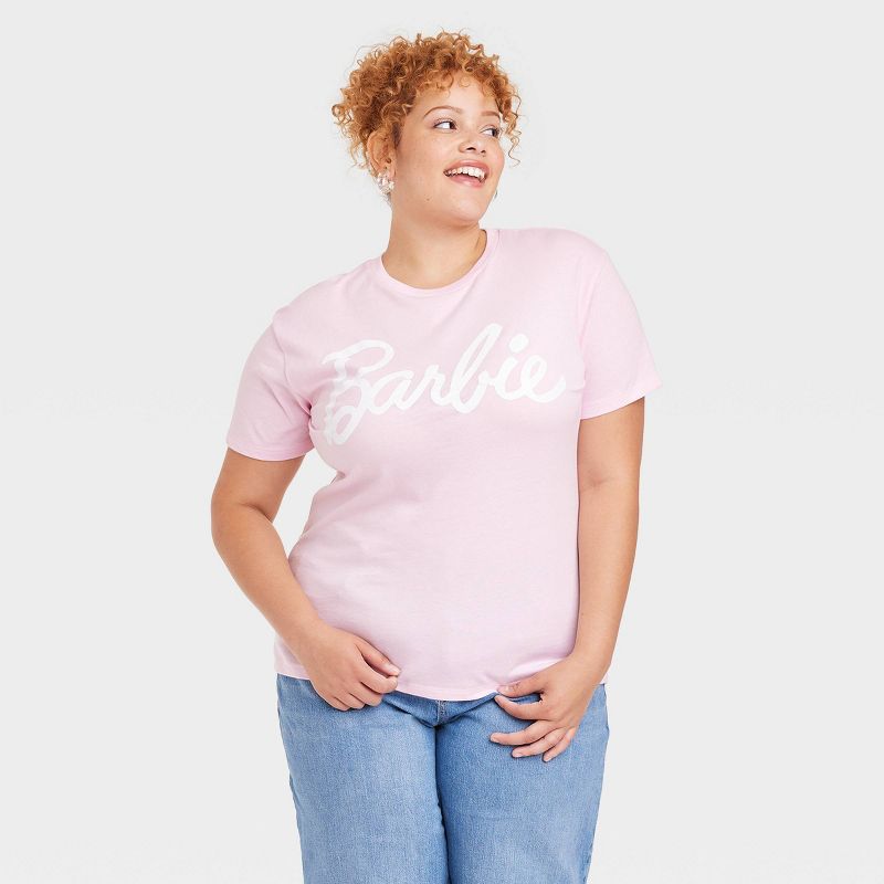 Women&#39;s Barbie Logo Classic Short Sleeve Graphic T-Shirt - Pink, 1 of 9