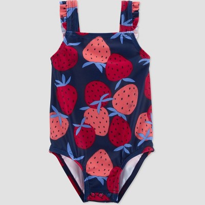Image of Carter's Just One You® Baby Girls' Strawberries One Piece Swimsuit - Blue 9M