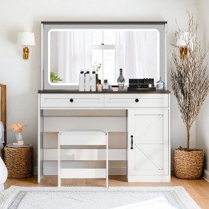 NicBex Vanity Desk with Mirror Makeup Table with Large Mirror, Minimalist Dressing Table, Visual Desktop and Cushioned Stool - 1 of 4