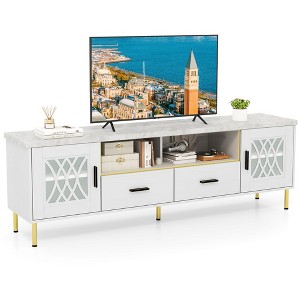 Tangkula Modern Faux Marble Entertainment Center 71-Inch TV Stand for 80" TVs White - 1 of 4