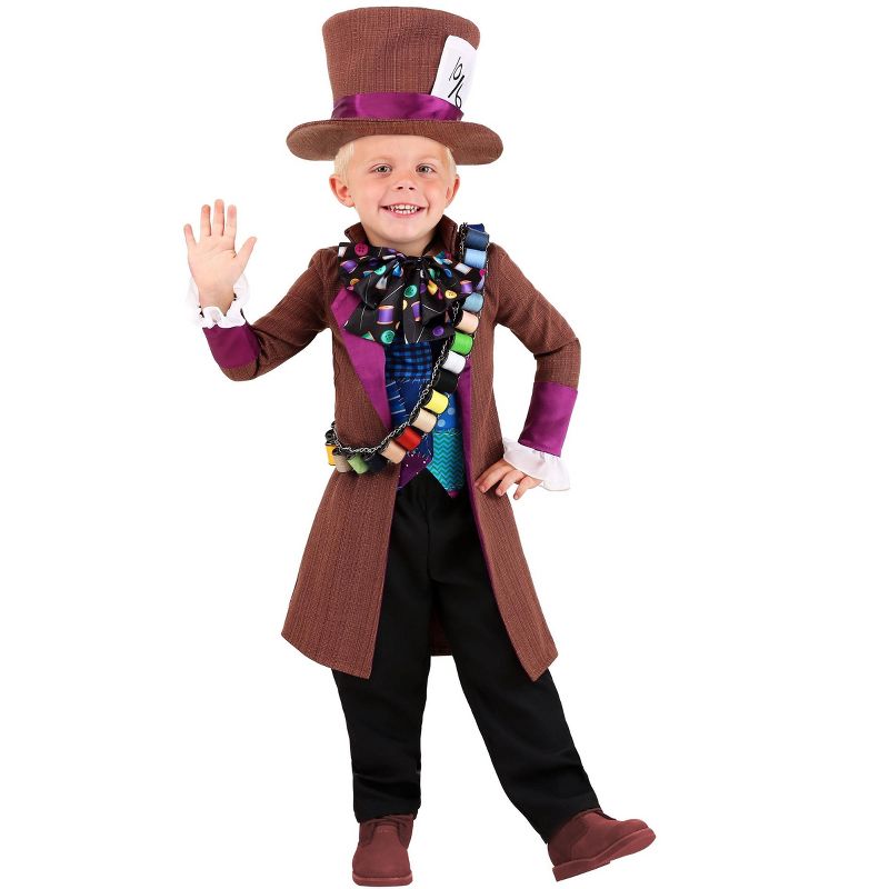 HalloweenCostumes.com 2T  Boy  Wacky Mad Hatter Toddler's Costume., White/Purple/Brown, 3 of 4