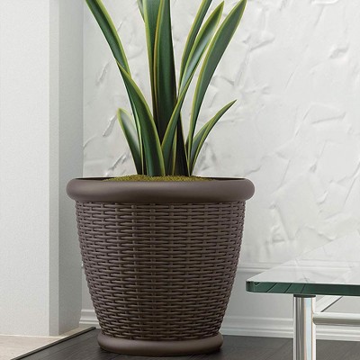 Java Brown Resin Wicker Round Indoor/Outdoor Planter Set