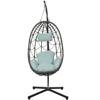 38.6Egg Chair with Stand Indoor Outdoor Swing Chair Patio Wicker Hanging