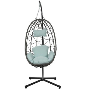 38.6Egg Chair with Stand Indoor Outdoor Swing Chair Patio Wicker Hanging - 1 of 4