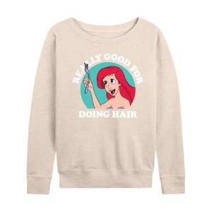 Women's - Disney Princess - Ariel Good For Doing Hair Lightweight French Terry Wide Neck Long Sleeve Shirt - 1 of 4
