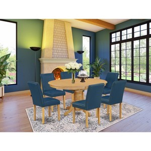 HomeStock 7Pc Oval 42/60" Dinette Table With 18 In Butterfly Leaf And 6 Parson Chair With Oak Leg And Pu Leather Color Oasis - 1 of 3