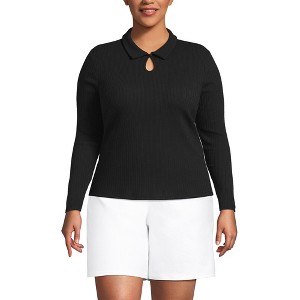 Lands' End Women's Long Sleeve Pointelle Rib Keyhole Polo Top - 1 of 4