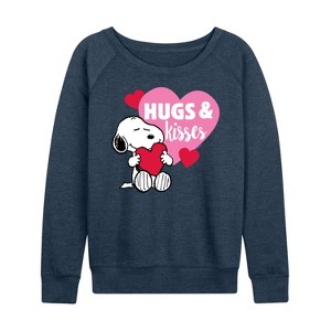 Women's - Peanuts - Snoopy Hugs And Kisses Lightweight French Terry Wide Neck Long Sleeve Shirt - 1 of 4