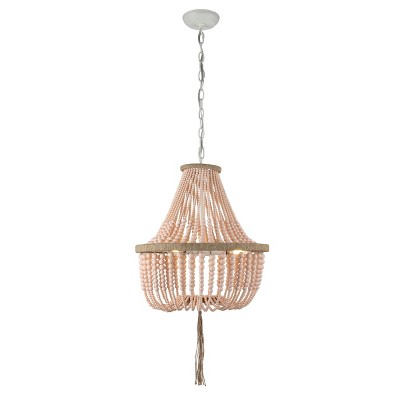 Blush Beaded Pendant Light with Natural Woven Tassel