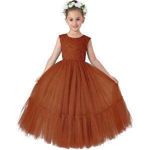 2Bunnies Girls' Paisley Lace Tulle Sleeveless Ruffled Maxi Dress - 1 of 4