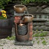 LuxenHome 23" H Bowls and Bricks Resin Outdoor Fountain with Lights Brown - 2 of 4