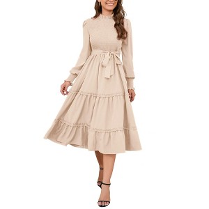 Clearlove Women Long Sleeve Crew Neck Fall Dress Fit Floral Flowy Maxi Dresses Tiered Cocktail Dress - 1 of 4