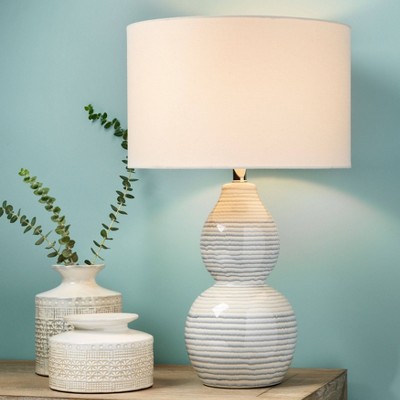 Catalina Wave Ceramic and Linen Double Gourd Table Lamp