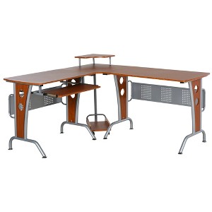 HOMCOM L-Shaped Corner Computer Office Desk Workstation with Elevated Shelf, Rolling Keyboard Tray, & Convenient CPU Stand - 1 of 4