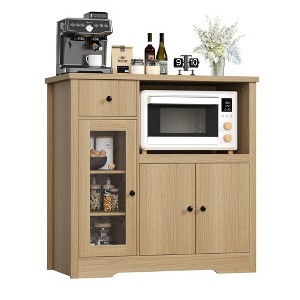 Kitchen Microwave Cabinets with Storage, Buffet Cabinet Sideboard with 3 Doors,1 Drawer and Adjustable Shelves, Pantry Storage Cabinet for Kitchen - 1 of 4