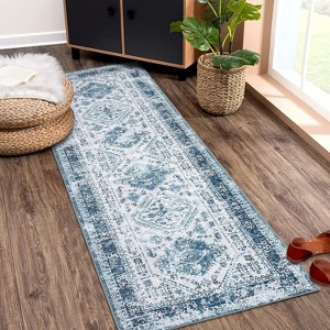 Washable Oriental Rug Non-Slip Ultra-Soft Vintage Medallion Low Pile Carpet Foldable for Living Room Bedroom Dorm - 1 of 4