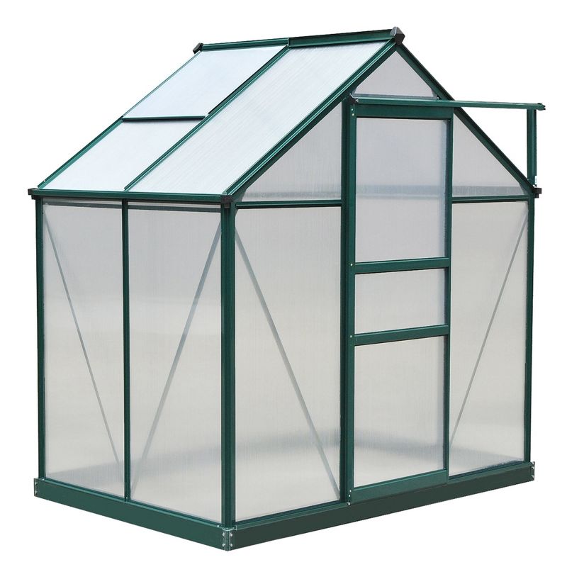 Outsunny 6' x 4' x 7' Polycarbonate Greenhouse, Heavy Duty Outdoor Aluminum Walk-in Green House Kit with Vent & Door for Backyard Garden, Green, 5 of 13
