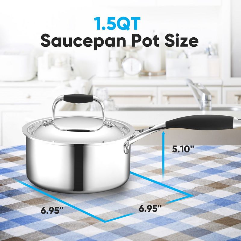 NutriChef 1.5-Quart Saucepan W/ Lid Stainless Steel Stain-Resistant Sauce Pot W/ Satin Interior, 5 of 7