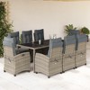 vidaXL 9 Piece Patio Dining Set with Cushions - Gray Poly Rattan Adjustable Reclining Chairs, Tempered Glass Table for Garden/Backyard - 2 of 4