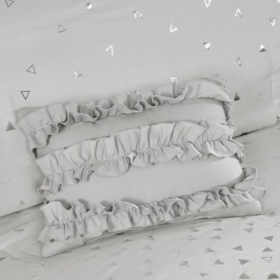 Twin Silver Microfiber 5-Piece Bedspread Set with Gathered Embellishment